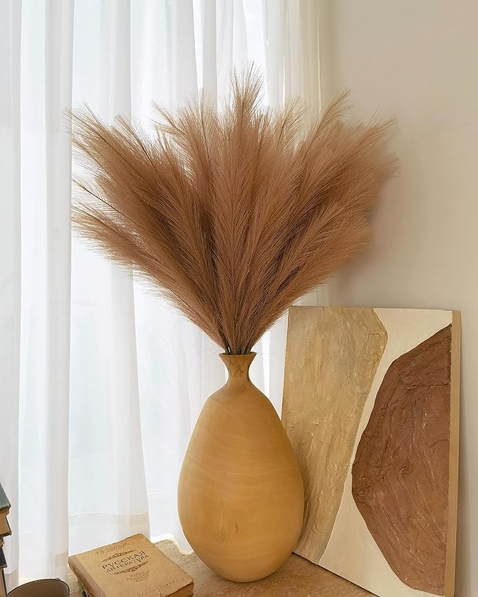 Faux Pampas Grass, 9 PCS 37''/3.1FT Tall Fluffy Fake Pompas Floral, Large Artificial Pompous Grass Branches for Floor Vase Fillers, Boho Farmhouse Room Wedding Decor (Taupe)