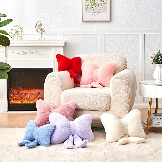 Sage Green Bow Pillow,12'' Bow Decorative Pillows with Faux Rabbit Fur,Soft Bow Throw Pillows Aesthetic Bow Shaped Pillow for Bed Sofa Couch Home Decor