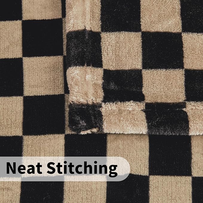FY FIBER HOUSE Checkered Throw Blanket Flannel Fleece Soft Cozy Checkerboard Grid Print Checker Blankets for Bed Couch Sofa, 50"x60", Black Brown