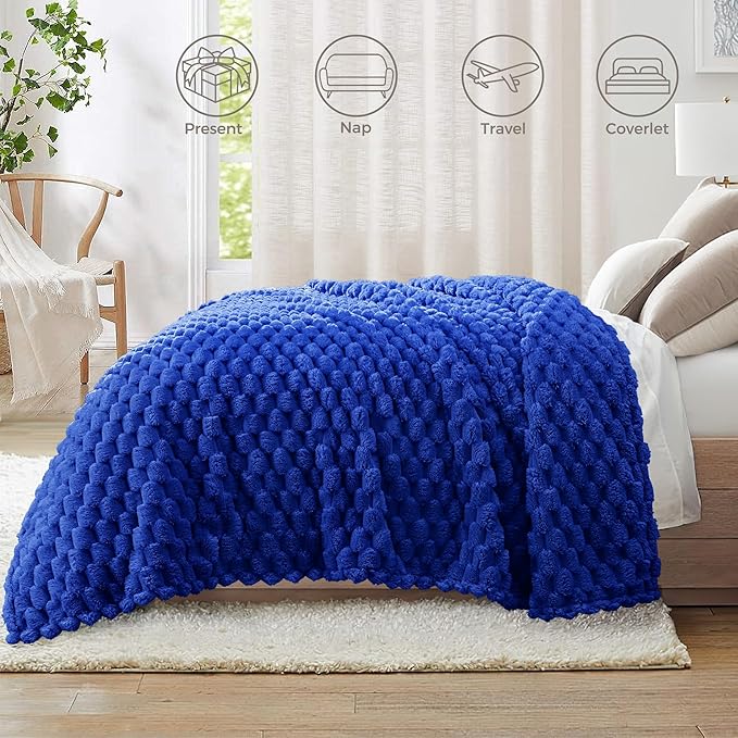 Whale Flotilla Queen Size Blanket for Bed with Jacquard Pattern, Fuzzy Soft Cozy Exquisite Blankets for All Season, Warm and Fluffy, 90x90 Inch, Blue