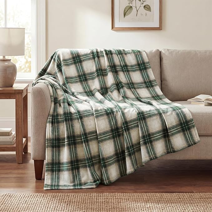 Horaldaily Green Light Coffee Farmhouse Plaid Spring Decorative Blanket Throw, Rustic Soft Lightweight Blanket for Couch Sofa Bed Lounging Decoration, Ideal Gifts for Kids Adults Self, 50x60