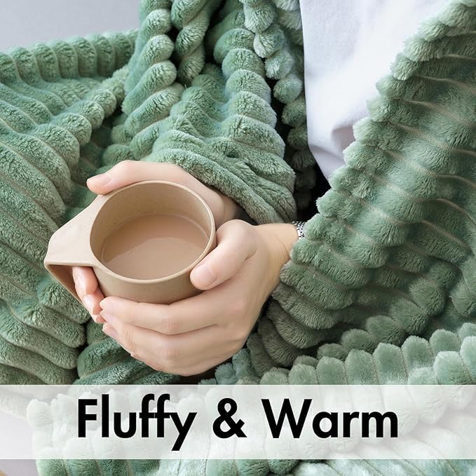 MIULEE Fleece Throw Blanket with Stripe Pattern Fuzzy Flannel Sage Green Blanket for Couch Plush Warm Cozy Bed Blanket Boho Decor for Bed Sofa Chair Twin Size 60"x80"