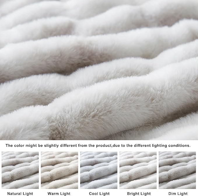 WDCOZY Ruched Faux Fur Throw Blanket Soft Cozy Fluffy Luxurious Blankets Couch Bed Sofa Chair Home Decor Warm Furry Fall Winter Plush Rabbit Fur Bubble Blanket 50" x 60", Grey