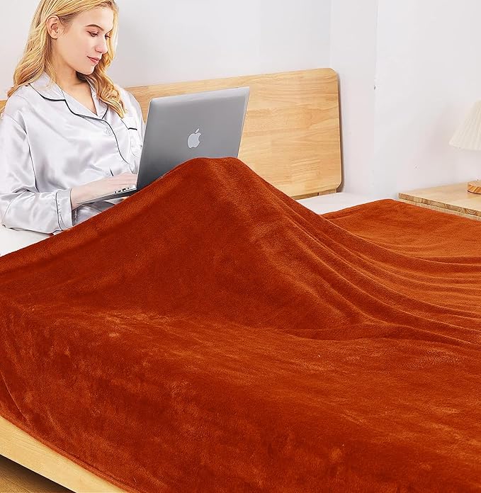 Fleece Blankets for All Season - Premium Lightweight Anti-Static Throw for Twin/Twin XL Size Bed Extra Long Soft Brush Fabric Warm Sofa Thermal Blanket 66" x 90"(Orange)