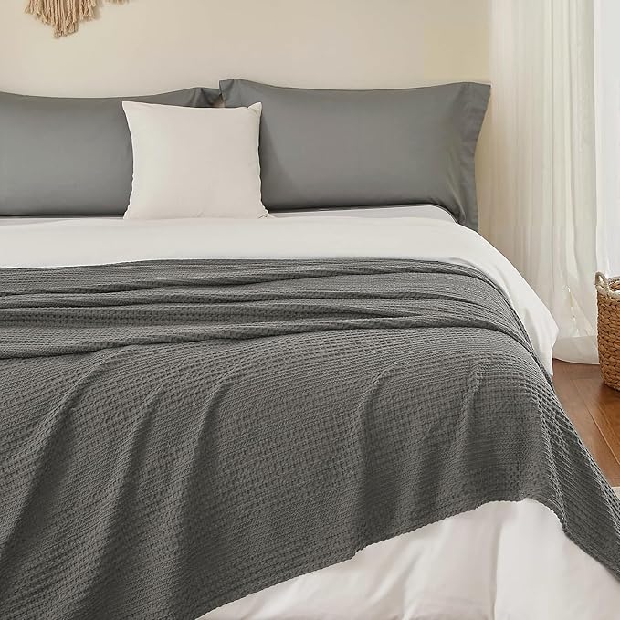 PHF Lightweight Waffle Weave Blanket Twin Size, Breathable & Ultra Soft, 66"x 90" Soft & Cozy Thin Blanket for All Season & Hot Sleepers, Bed, Home Decor - Grey