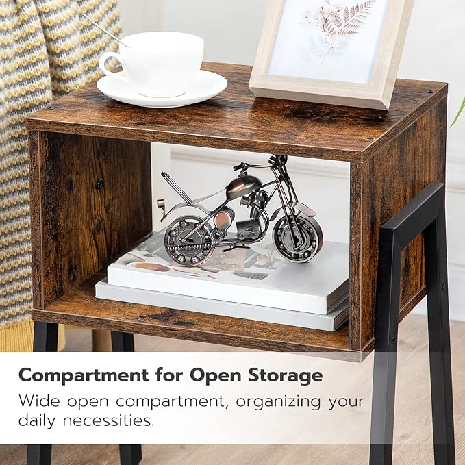 HOOBRO Small Nightstands Set of 2, Stackable End Tables, Side Tables, Bedside Tables with Open Storage Shelf, for Small Spaces, Bedroom, Living Room, Rustic Brown BF38BZP201