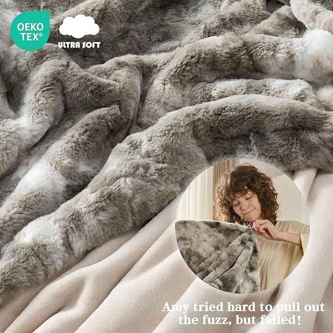 Krifey Grey Faux Fur Blanket Queen Size for Bed, 3D Marble Texture Soft Cozy Fuzzy Plush Thick Warm Blanket, Luxury Christmas Birthday Gifts for Women Mom Men, Room Decor, Marbled Grey, 90x90in