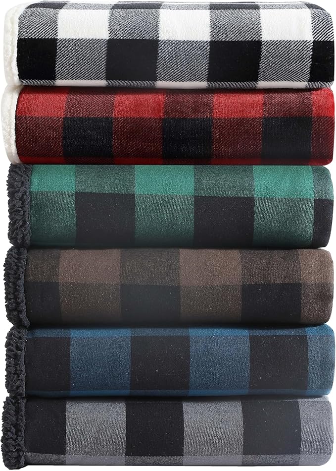 Eddie Bauer - Throw Blanket, Yarn Dyed Cotton Bedding with Solid Ultra-Soft Sherpa Reverse, Throw Blanket for Couch & Bed (Cabin Plaid Grey, 50" x 60")