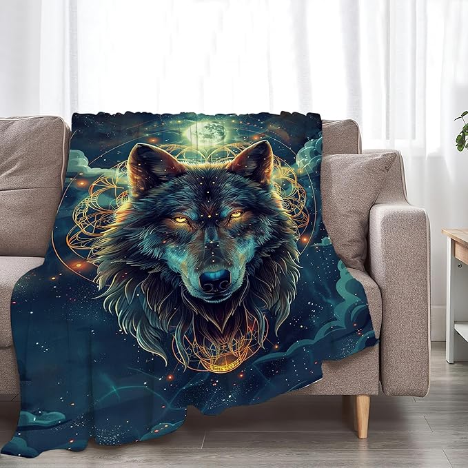 Wolf Fantasy Throw Blanket - Gifts and Decor for Girls, Boys, Women, Men, Kids, Adults - Soft Warm Cozy Fleece for Couch, Sofa, Bed 80"x60"