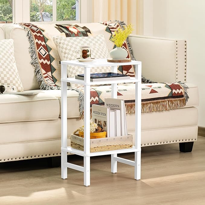 Side Table End Table Tall Night Stand 3-Tier for Living Room Bedroom Bathroom Office Furniture White