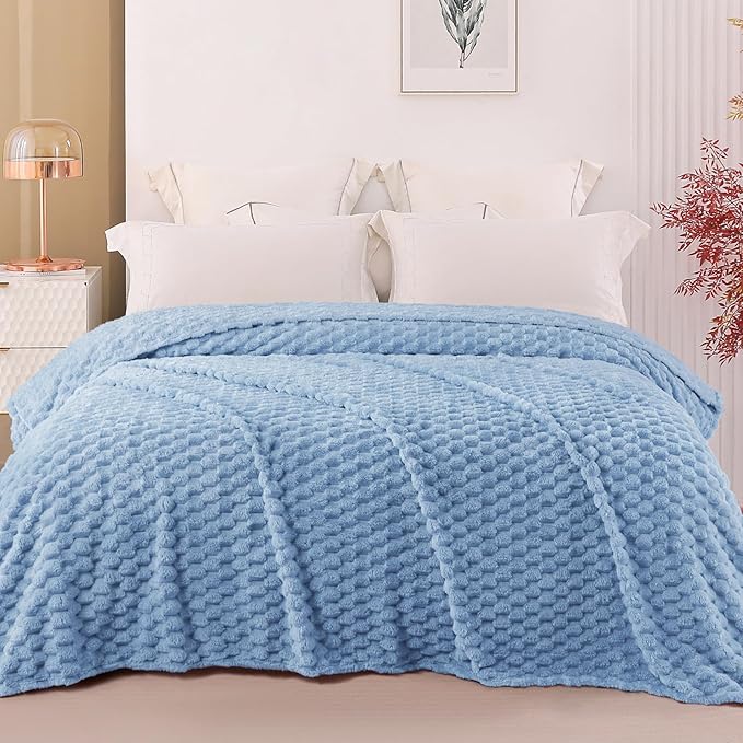 Exclusivo Mezcla Fleece King Blanket for Bed, Extra Large Fuzzy Stone Blue Bed Blankets, Soft Cozy Plush Sofa Throws for All Seasons, 90x104 Inches