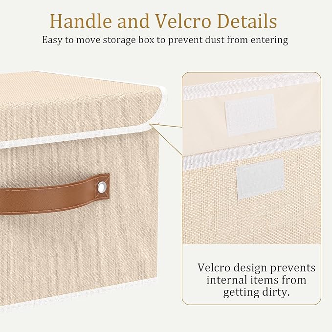 OUTBROS Fabric Storage Bins Cube Organizers with Flip-Top Lid and Handles,Storage Boxes for Organizing Home,Office,and Closet,Beige,5 Pack 10.2 x 7.9 x 6.7 in