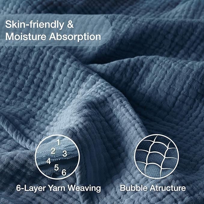 100% Cotton Muslin Blanket Twin 60" x 80", Breathable and Lightweight Cotton Twin Blankets for Couch, Soft Cooling Summer Gauze Blanket for Adults All Season, Grayish Blue