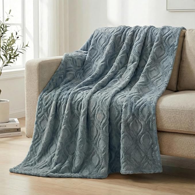 Horaldaily Solid Blanket Throw, Grey Accent Farmhouse Neutral Square Euro Soft Fuzzy Plush Faux Fur Cozy Blankets for Couch Sofa Bed Lounging, Ideal Gifts for Kids Adults Wife Self, 50x60