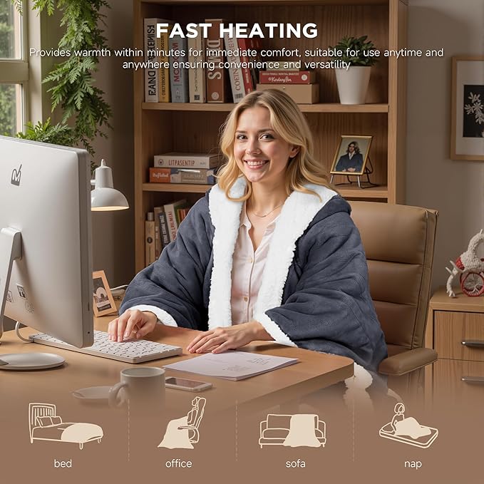 Heated Blanket Throw - Wearable Electric Blanket with 6 Heat Levels & 9 Hours Auto Off,Gifts for Women,Home Office Use,Machine Washable,50"x60"(Gray)