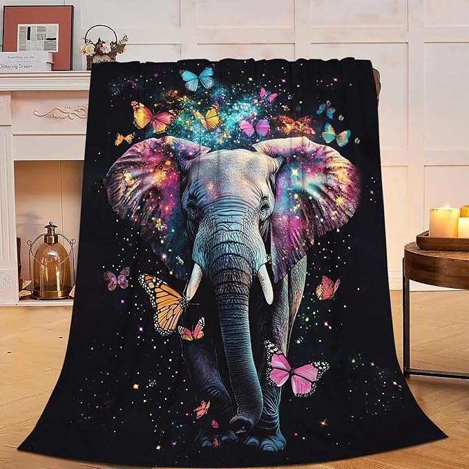 Elephant Blanket Gifts for Women Girls Super Soft Cozy Butterfly Elephant Throw Blanket Warm Fuzzy Plush Fleece Bedding Decor Blanket for Kids Adults Bed 40"X50"
