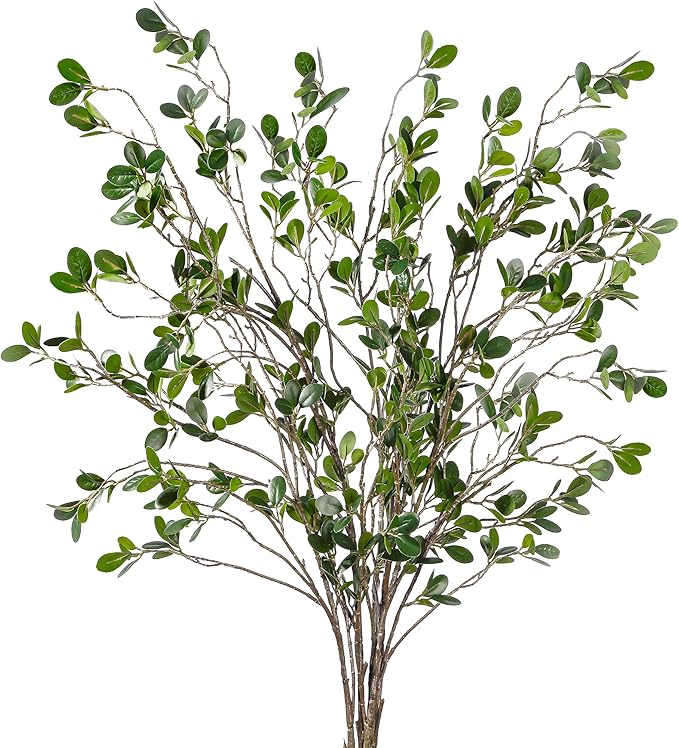 Sggvecsy 43’’ 5Pcs Artificial Ficus Branches Faux Leaf Spray Green Eucalyptus Branches Artificial Greenery Stems Fake Ficus Twig Plants for Home Office Wedding Vase Filler Shop Decoration