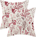 Christmas Pillow Covers 24x24 Inch Set of 2,Burgundy Red Wild Flower Plant Throw Pillows Case,Seasonal Floral Outdoor Decorative Square Linen Farmhouse Decor Cushion Covers for Home Sofa bed Couch