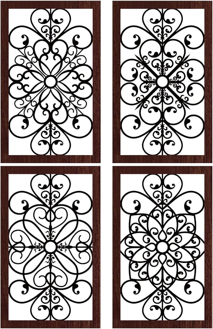 4 Pieces Thicken Rustic Wall Decor Modern Farmhouse Wooden Hollow Carved Design Wall Art for Living Room Bedroom Hallway Decor Office Kitchen Wall Decoration (Traditional Style)