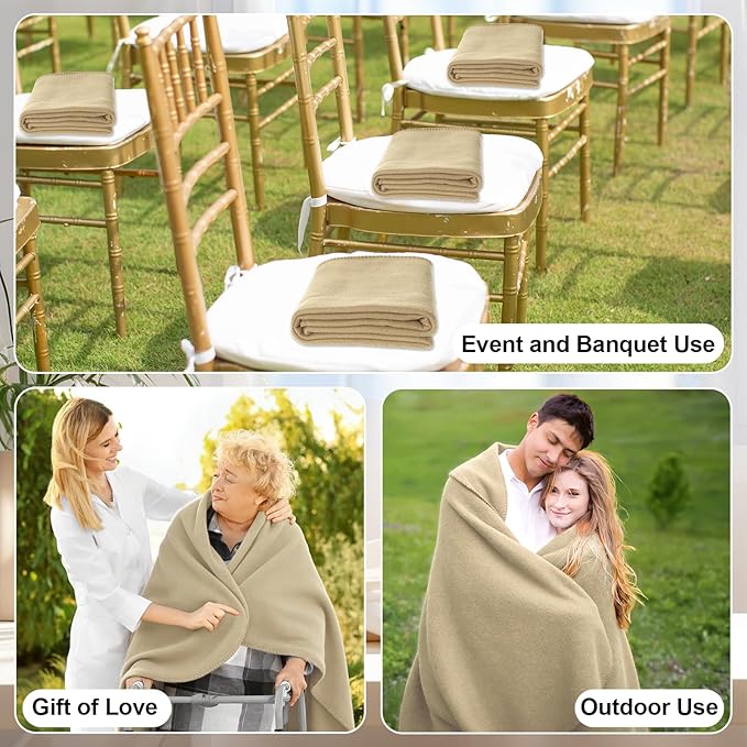 60PCS Khaki Blankets Bulk 50 X 60, Soft Lightweight Throw Blanket Kit Cozy Blankets Bulk for Bed Sofa Couch Warm Pet Fleece Blanket Set for Wedding Homeless Home Office Travel Gift for Seasons