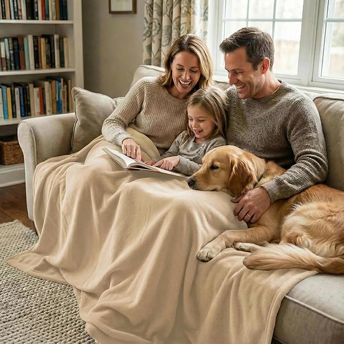 Fleece Blanket Full/Queen - 80x90 Inch Lightweight & Buttery-Soft Throw for Bed, Sofa, Camping | 300GSM Cloud-Touch Microfiber | Cozy Essentials for Travel & Movie Nights, (Cream)