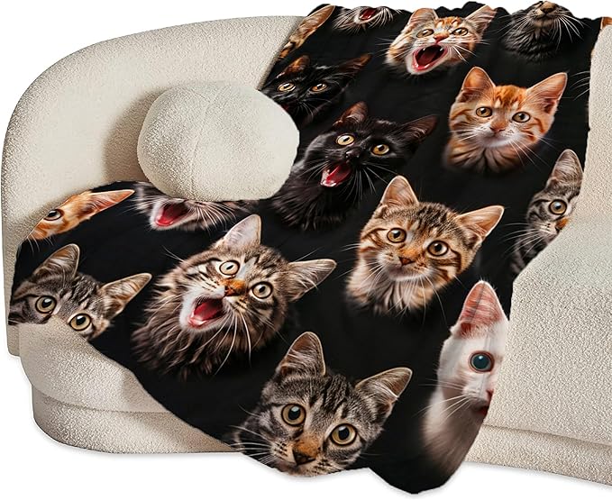 Funny Cats Throw Blanket - Soft, Warm, Cozy Fleece for Couch, Sofa, Bed - 50"x40" for Girls, Boys, Women, Men, Kids, Adults