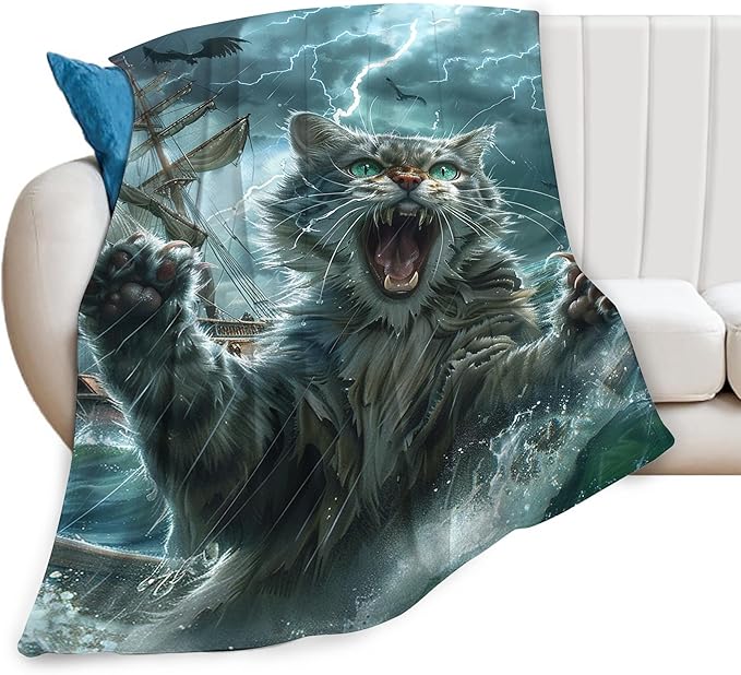 Funny Cat Blanket Nautical Boat Throw Blanket Ocean Gifts and Decor Cat Blanket for Girls Boys Women Men Kids Adults Soft Warm Cozy Fleece Blanket for Couch Sofa Bed 50"x40"