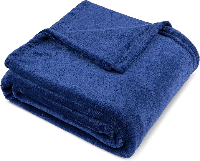 PAVILIA Blue Fleece Bed Blanket King Size, Super Soft Fuzzy Flannel Throw for Couch Sofa, Luxury Plush Microfiber Large Throw Blanket King Bed, Home Cozy Velvet Gift Blanket, 90x108