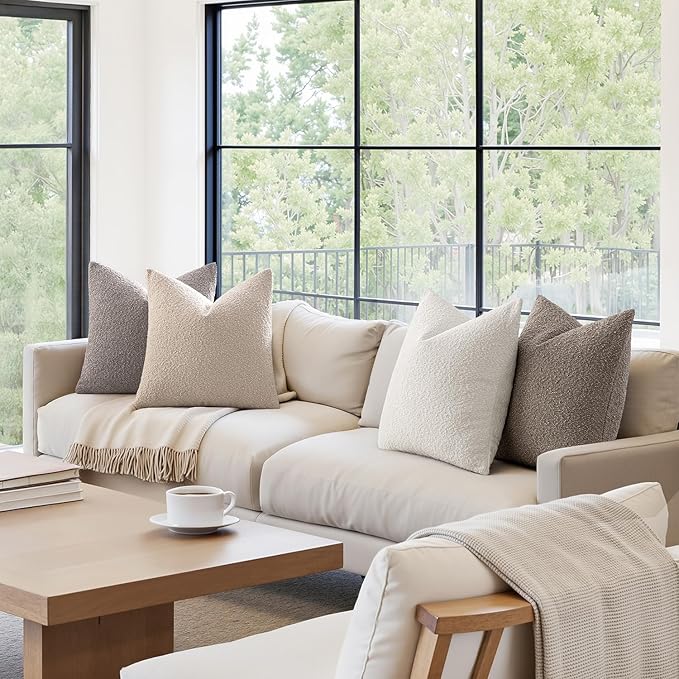 MIULEE Pack of 4 Decorative Textured Boucle Throw Pillow Covers 20x20 Inch Neutral Accent Solid Pillow Cases Soft Couch Cushion Covers for Modern Farmhouse Boho Chair Sofa Bed Livingroom Home Decor