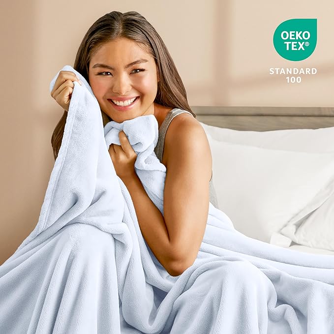 Bare Home Fleece Blanket - Full/Queen - Ultra-Soft Lightweight for Bed, Sofa, and Couch - Luxury Microplush - Cozy Warm Blanket (Full/Queen, Blue Mist)