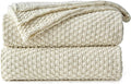 Longhui bedding Cream Knitted Cotton Throw Blanket for Couch, Soft, Cozy Machine Washable 100% Cotton Sofa Cable Knit Blankets, Heavy 4.0lb Weight, 60 x 80 Inches, Beige Color