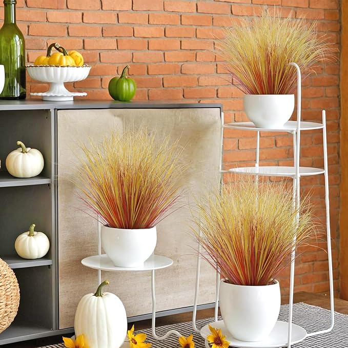 24 Bundles Artificial Fall Plants Outdoor Fake Shrubs Autumn Wheat Grass 20 Inch Fall Greenery Stems Tall Onion Grass UV Resistant Faux Bushes Plant for Garden Farmhouse Thanksgiving Fall Decor