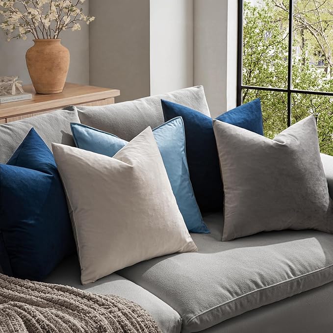 MIULEE Velvet Throw Pillow Covers 14x14 Inch, Pack of 2 - Dark Blue, Soft Solid Small Decorative Pillow Covers Modern Luxury Home Decor for Couch Chair Sofa Bedroom Livingroom Car