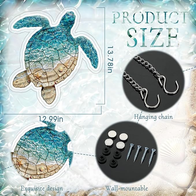 VIHOSE Sea Turtle Neon Sign Wall Decor LED USB Powered Sea Turtle Wall Art Decal Lamp Acrylic Coastal Ocean Neon Light up Sign for Bathroom Bedroom Nursery Living Room Bar Club Beach Decor Men Gifts