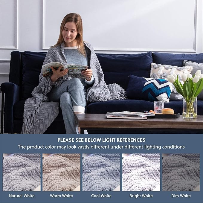 Bedsure Throw Blankets for Couch - Textured Chunky Knit Woven Chenille Blanket - Super Soft, Warm Decorative Boho Throw with Tassels for Bed, Sofa and Living Room Decor, Grey, 50x60 Inches