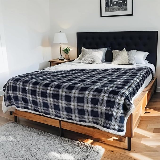 Electric Heated Blanket Full Size 72"x84" - Microplush & Sherpa Fabric Dual-Sided, 9 Heat Settings & 1-10 Hours Auto Off , Cozy Warming Throw for Home, Office, or Bed, Machine Washable, Geometric Grid