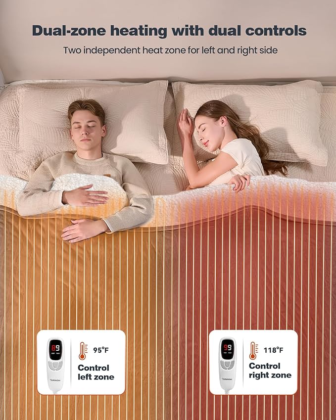 Electric Blanket King- Soft Heating Blanket, Dual Control & 9 Heat Levels, 10H Timer, Soft Flannel to Sherpa, Fast Heating Electric Throw, Machine Washable, Gift for Mom, Dad, 90"x100" Grey