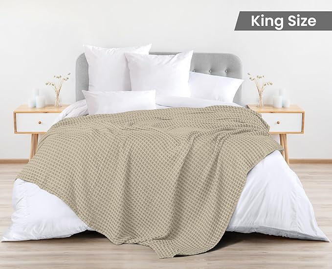 Utopia Bedding Khaki 100% Cotton Waffle Blanket 300 GSM [King - 90x108 Inch] Soft Lightweight Breathable Bed Blanket for All Season