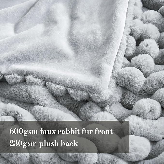 Amélie Home Faux Fur Throw Blanket for Couch, Cozy Fuzzy Fluffy Fur Luxurious Soft Striped Plush Gift Blankets for Family Sofa Chair Bedroom, 55"x70", Light Grey