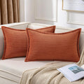 Mecatny Corduroy Fall Throw Pillow Covers 12x20 Set of 2, Neutral Decorative Soft Burnt Orange Boho Lumbar Couch Pillow Covers with Broadside for Sofa Living Room, Rust