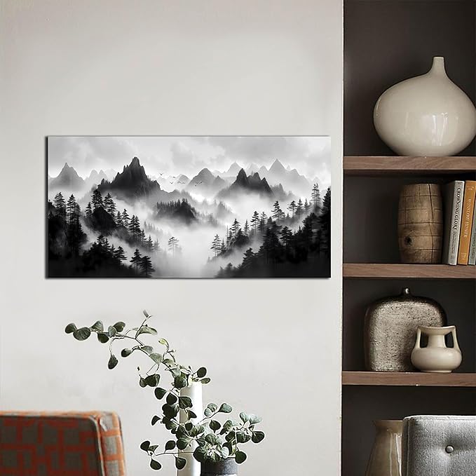 Black and White Forest Wall Art for Living Room - Natural Landscape Canvas Wall Art for Office - Bedroom Signs Wall Decor Above Bed Size 20" x 40"