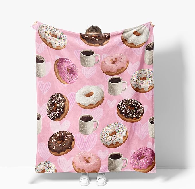 Donut Throw Blanket Soft Warm Cozy Coffee Donuts Blankets Fuzzy Plush Fleece Donut Blanket Gifts for Couch Bed Sofa Home Decor 40''X50''