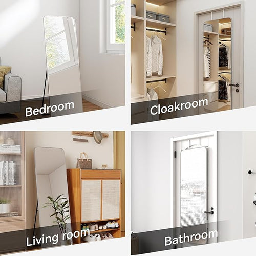 57x20 Door Hanging Full Length Mirror, Floor Stand (Height 5.7ft just Body in1.3ft) Wall Mounted Metal Frame Rectangle Dressing Mirrors for Bedroom Room 57 inch Silver