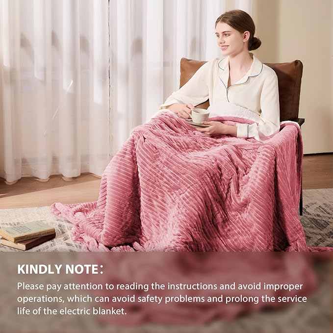 Homemate Heated Blanket Electric Throw - 50"x60" Heating Blanket Throw 1/2/4/6/8 Hours Auto-Off 10 Heat Levels Over-Heat Protection Soft Flannel Sherpa ETL Certification
