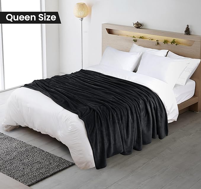 Utopia Bedding Black Fleece Blanket Queen Size Fuzzy Soft Anti-Static Microfiber Bed Blanket (90x90 Inch)