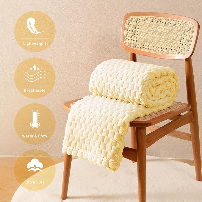 FY FIBER HOUSE Fleece Throw Blanket for Couch 300GMS Super Soft Plush Fuzzy Blankets Lap Blanket for Office Sofa, 50x60 Inches, Light Yellow