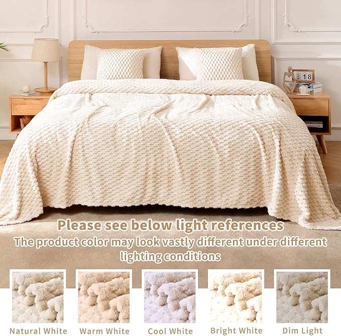 FY FIBER HOUSE Fleece Throw Blanket for Couch 300GSM Super Soft Plush Fuzzy Blankets Lap Blanket for Office Sofa, 50x60 Inches, Beige