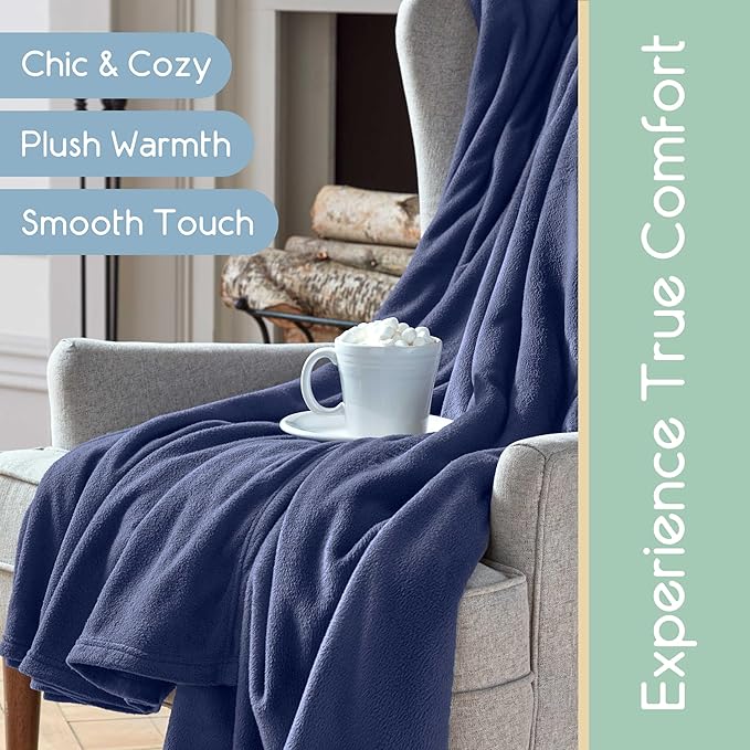Microfleece Queen Size Blanket | Supersoft Lightweight Throw Blanket | All-Season Comfort | Navy