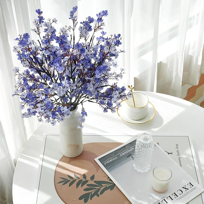 Mandy's Shades of Blue Artificial Baby’s Breath Flowers 6 Bundles Silk Gypsophila, 18.5 Inch European Style Modern Home Decor Centerpiece, Neutral Wedding Flower Arrangements