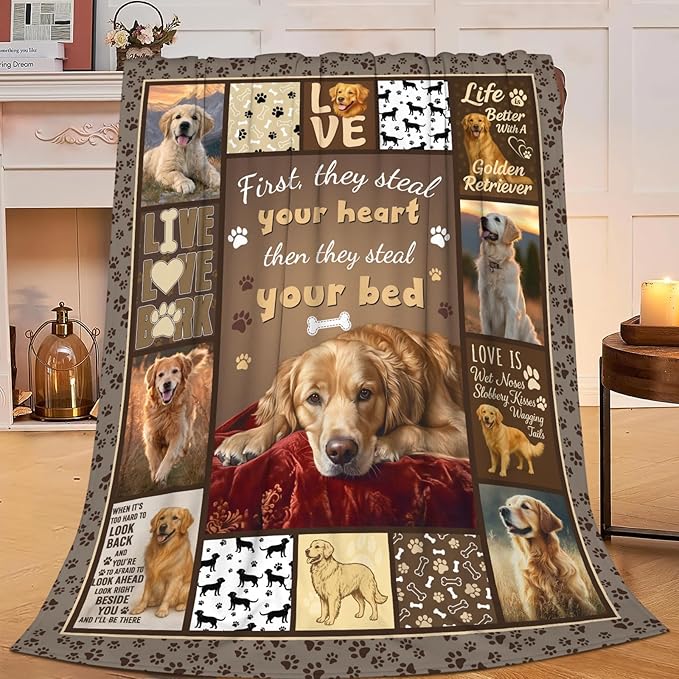 Golden Retriever Blanket for Girls Women Boys Men Adults Kids Soft Cozy Fleece Goldie Dog Pet Throw Blankets Gifts Warm Flannel Plush Lightweight Decor for Couch Bed Sofa 60"X50"